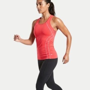 🛍 Athleta Finish Fast Reflective Coral Neon Ruched Tank Top - Buy2Get1 Free